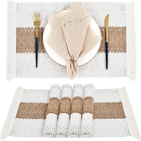 Placemats - Linen - 20 x 12 Pouces - Décor de Table Cuisine et Salle à Manger - Lot de 4 (1/5)