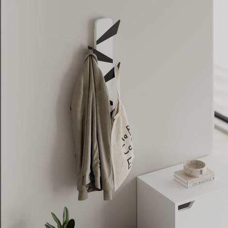 Appendiabiti da Parete con 6 Ganci 19,5x4,5x74 cm Salvaspazio Verticale Moderno in Metallo e Legno Color Quercia Bianco (1/4)