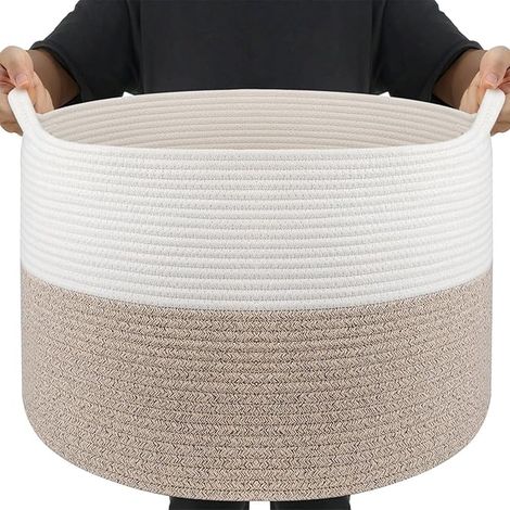 Paniere Linge, Paniere a Linge Sale Osier 83L D55XH35,Panier Corde de Coton Fabriqué à La Main Qualité Supérieure, Grand Panier Rangement Bebe pour Jouets avec poignées, Corbeille a Linge, Marron
