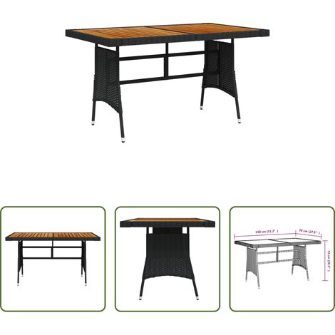 vidaXL Akazienholz - Gartentisch Schwarz 130x70x72cm Poly Rattan & Massivholz Akazie (1/5)