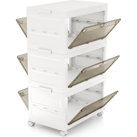 Juego de 3 cajas de almacenamiento apilables de 54 x 33 x 90,5 cm ahorran espacio son prácticas de estilo moderno de PP blanco (200017074). (1/2)