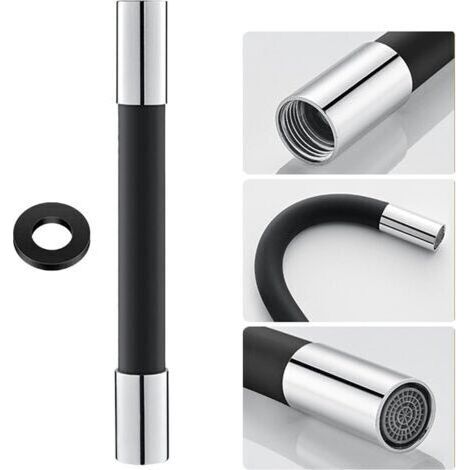 FENOPLASTICARallonge de robinet - Accessoires de robinetterie - Universel - Douchette de robinet - Rallonge de robinet flexible - Robinet 360° noir - 20 cm (1/4)