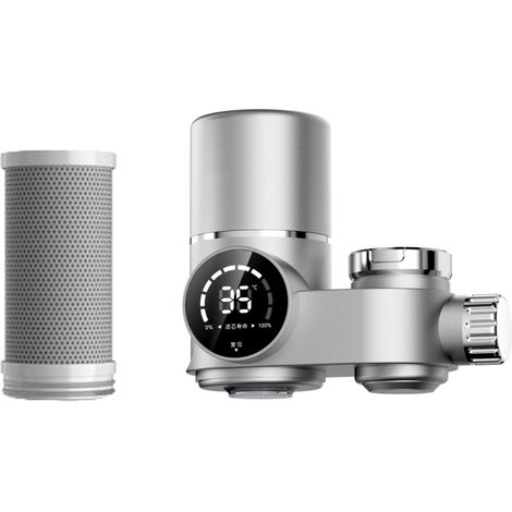 Robinet filtre à eau avec système filtration et écran LED, livré avec 1 cartouche 8 couches, élimine impuretés, chlore, javel, installation simple usage domestique