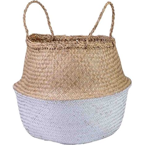 Capazo con asas natural, pintura blanca, D40x36/48h cm (1/5)