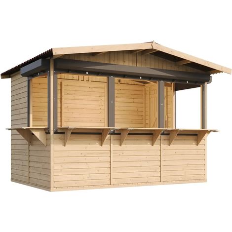 Capanno in Legno, Capanno Espositore in Legno, Chiosco in legno da giardino per bar mit Theke 263 x 336 cm / 6 m² - TIMBELA M150BZ (1/4)