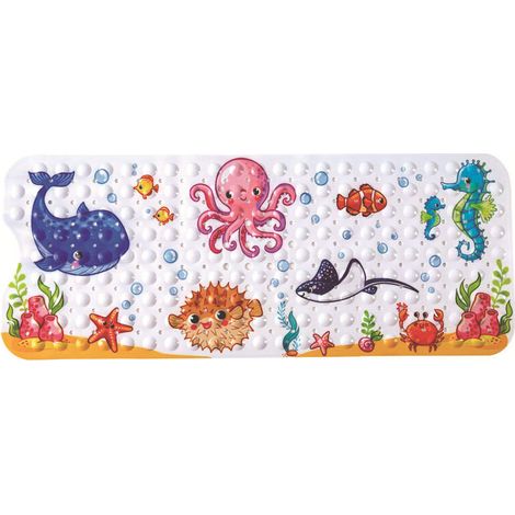 Tapis de bain antidérapant 100 x 40 cm, 200 ventouses, motif animaux marins, pour enfants et bébé – DELKEVIC (1/5)