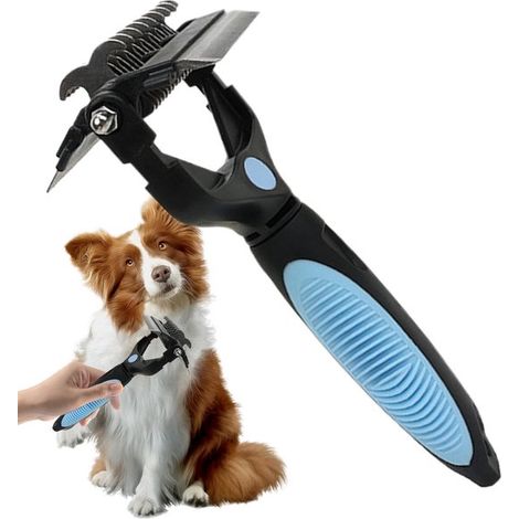 Spazzola per cani - Spazzola per sottopelo - Strumento 3 in 1 per la toelettatura di animali domestici, blu – Pettine per sottopelo, pettine per pelo e spazzola per cani e gatti – Rimuove nodi e peli  (1/5)