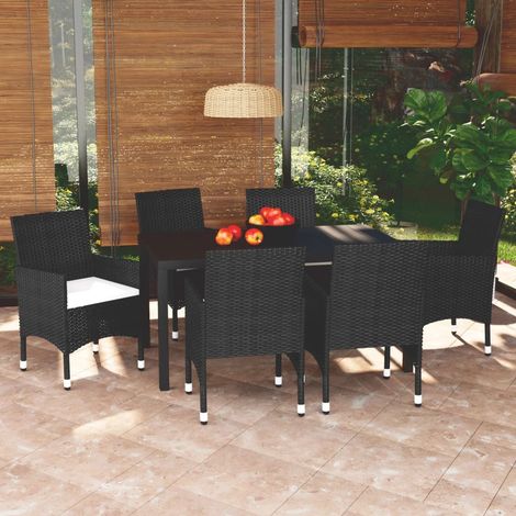 Ensemble à manger de jardin coussins 7 pcs-Salon de jardin Résine tressée Noir 404872 (1/5)