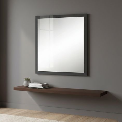 Miroir Rino, Miroir de salle de bain, 60x2h60 cm, Anthracite Brillant (1/5)