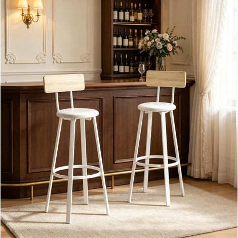 Pack de 2 taburetes de bar 41,5 x 36,5 x 99,5 cm blanco y madera - CHICFURN (1/5)