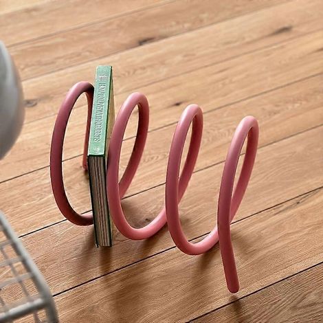 Porte-livres moderne ondulé étagère pivotante en fer forgé rose pour bureau ou espace de rangement à domicile (1/5)