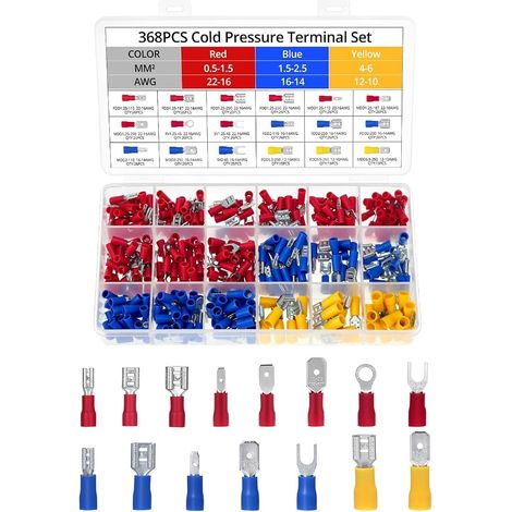 Set de cosses à sertir isolées mm² AWG variantes, œillet, fourche, plate, cuivre étamé PVC, pour auto, maison, bateau (1/5)