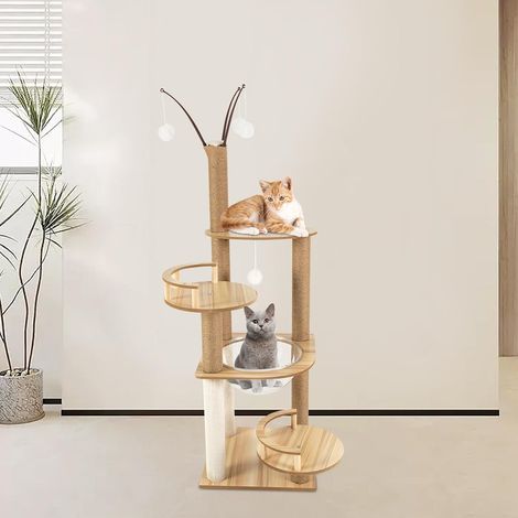 Arbre à chat 132 cm, arbre d'escalade pour chat avec griffoir, arbre à chat multi-niveaux avec capsule spatiale transparente et balles de jeu (1/5)