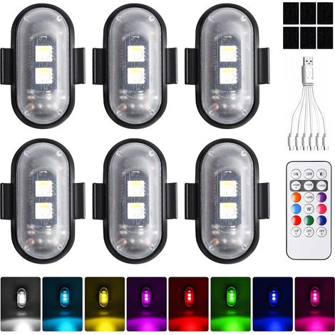 Für 6 Stück kabellose Auto-LED-Blitzlichter, 8 Farben, Fernbedienung für Drohnen-Motorräder