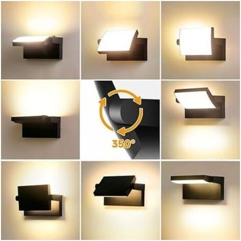Noir Applique Extérieur LED avec panneau LED pivotant à 350°3000K Blanc Chaud Projecteur Exterieur étanche IP65 [Classe énergétique F] (1/5)