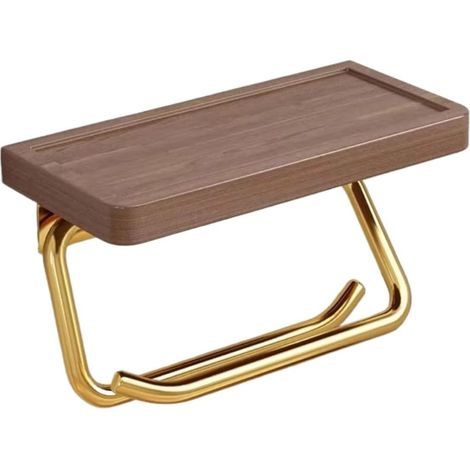 1pc Double Paper Holder With Shelf Gold Wood Wall Mounted Bathroom Kitchen Tissue Holders Walnut Toilet Paper Towel Roll Hange Rrack(Concave 20 cm A) (1/4)