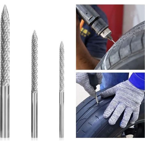 Set di 3 punte da trapano in carburo di tungsteno per la riparazione di pneumatici (3 mm, 4,5 mm e 6 mm) - Attrezzo per la riparazione di pneumatici per auto - Kit di riparazione pneumatici (1/4)