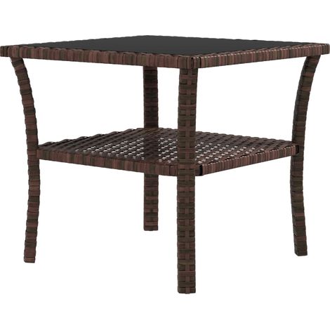 Table carrée en rotin PE 50 x 50 x 45 cm, table de jardin avec étagère, plateau en verre et structure en acier, charge maximale 30 kg, marron (1/5)