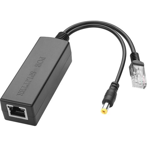 Répartiteur Gigabit PoE PoE 48 V vers DC 12 V/2 A Convertisseur d'alimentation par Ethernet RJ45 vers prise 5,5 mm × 2,1 mm pour caméras de sécurité, AP sans fil, routeurs (1/5)