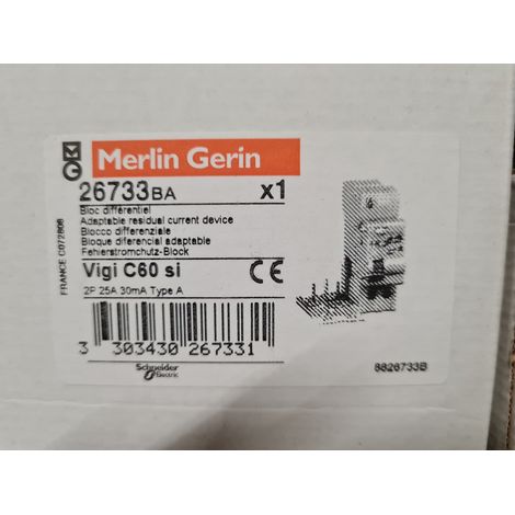 BLOC DIFFERENTIEL 2P C60 25A 30mA-Si MERLIN-GERIN SCHNEIDER VIGI 26733