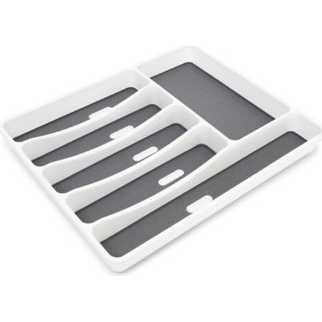 Pr Plastic cutlery tray 6 compartments Kitchen drawer storage 5 x 32.5 x 40.5 cm, non-slip layer & studs, white/anthracite (1/5)