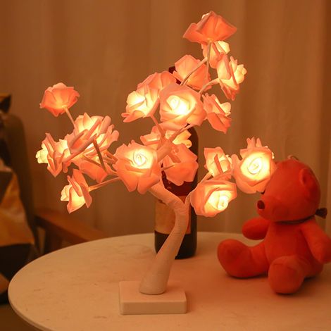 Lampe En Forme De Rose - 24 Led - Alimentée Par 3 Piles AA - Hauteur 45 Cm - Pour Chevet Bureau Intérieur - 1 Pièce (1/5)