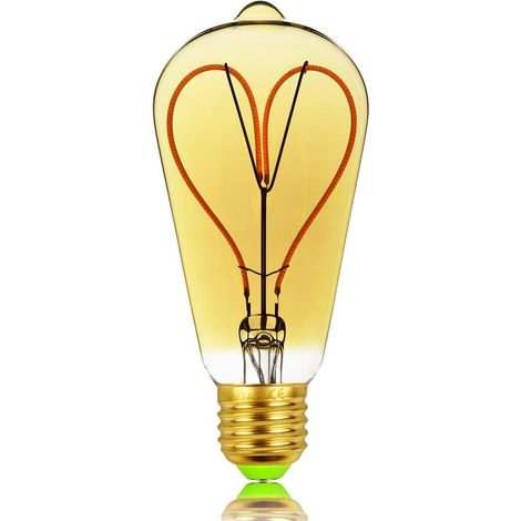 Edison classique ST64 Motif cœur doux LED Filament Ambre Dimmable 220 et E27 Base ampoule vintage 4 W 240 V Verre (1/5)