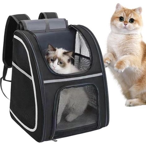 Zaino per gatti, borsa da viaggio per cani, ideale per viaggiare con animali domestici, con spazio versatile. Dimensioni: 40 x 33 x 28 cm. Colore: nero. (1/5)