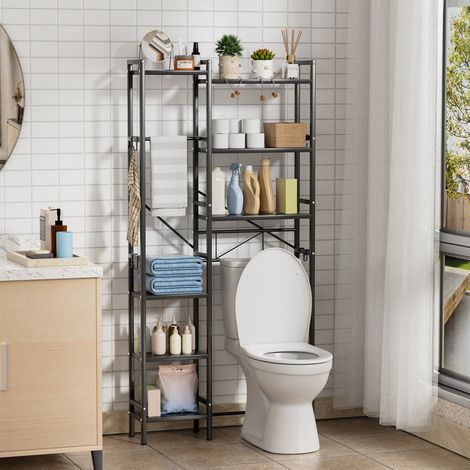 WILITTO Étagère de Rangement au-dessus des Toilettes - 3 Niveaux Réglables en Acier au Carbone, Design Gain de Place, pour Salle de Bain et Buanderie, Noir (1/5)