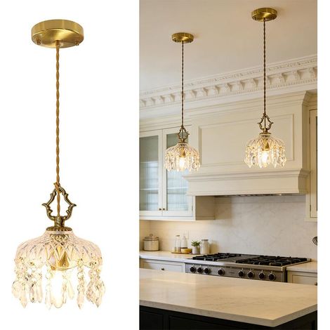 Suspension - Cristal - E14 - Lumière Chaude - Pour Chambre Cuisine Couloir Entrée - Hauteur Réglable - 15x24 cm (1/5)