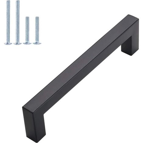 Poignée De Meuble Carrée - Acier Inoxydable - Centre Des Trous 128 Mm - Finition Mate Noire - Pour Armoires Cuisine Salle De Bain Chambre - Lot De 2 (1/5)