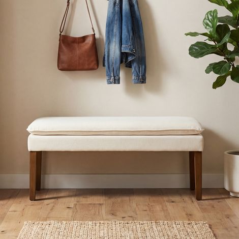 Wahson Panca Ingresso Panca Fondo Letto in Tessuto di Ciniglia, Letto con Gambe in Legno Panca da Interno con Schiuma Spessa Alta Resilienza, per Corridoio/Soggiorno, Bianco