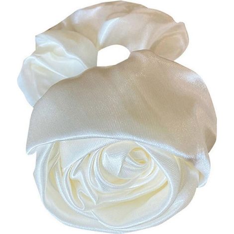 Chouchou pour cheveux femme, décor rose 3D, élastique en satin lisse, doux pour le cuir chevelu-White (1/5)