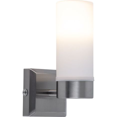 Lampada da parete in vetro IP44 lampada da bagno in vetro opalino, metallo nichel opaco, 1x attacco E14, AxP 18,5x11,5 cm