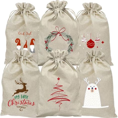 Pièces Pochette Cadeau Noel Pochon Tissu, 20x30cm, matière Tissu, 6 pièces, Chocolats (1/5)