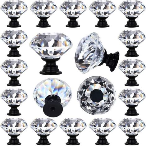 Lot de 12 poignées de tiroir en verre cristal transparent en forme de losange décoratif pour cuisine, commode, 30 mm (1-1/4\\ (1/4)