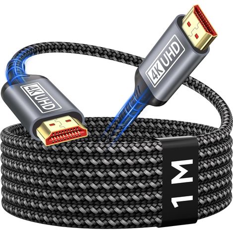 Cable HDMI 4K 1M, Ultra Câble HDMI 2.0 High Speed 18Gbps Support 4K@60Hz HDR, HDCP 2.2, Ethernet, 3D, ARC, Tressé en Nylon, Compatible avec Laptop, Monitor, PS5, PS4, Xbox, Fire TV, PC (1/5)