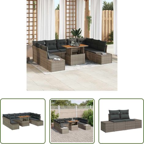 vidaXL Poly Rattan -  Garten-Sofa-Set mit Speicher 10 pcs Grau Poly Rattan (1/5)
