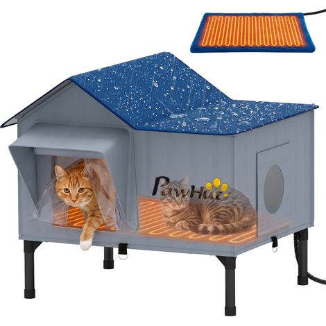 PawHut Heated Cat House Weatherproof Cat House for Outside with Heating Pad
