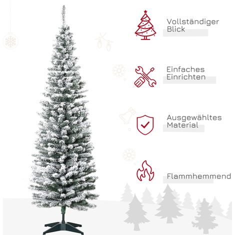 Sapin de Noël artificiel 180 cm, branches PVC enneigées, pliable, pied métallique, vert/blanc (1/5)