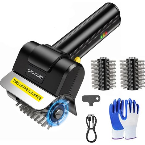 Brosse électrique sans fil pour barbecue, brosse de nettoyage à rouleau en acier inoxydable, nettoyant pour barbecue d'extérieur rechargeable 2000 mAh avec gants et 2 brosses en acier. (1/5)