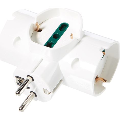Vimar RI.00316.B Adattatore elettrico multiplo verticale, 3 prese universali con protezione bambini SICURY, spina Schuko 2P+T 16 A combinata standard tedesco e francese (1/3)