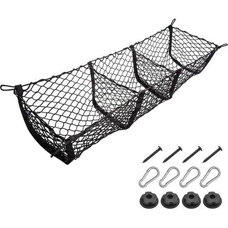Filet de Rangement Automobile 3 Poches, Filets de Coffre en Maille Noire de Voiture, Organisateur de Rangement pour L'intérieur de La Véhicule, Universel pour Les Caravanes et Les Camping-Cars (1/5)