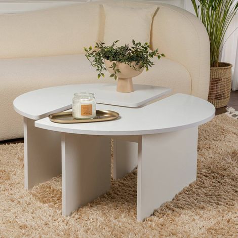 mesa de centro\ da salotto Codroipo, Tavolo basso da caffè, Portariviste per divano, Ripiano da soggiorno, 90x90 h41 cm, Bianco e Naturale (1/5)