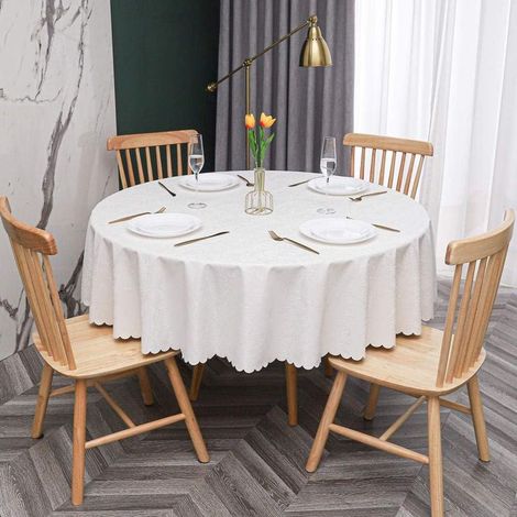 Nappe ronde en PVC imperméable et antitache, rayée blanche - 140 cm (1/5)