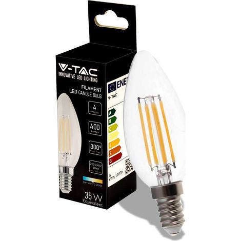 Ampoule LED V-TAC E14 4 W à filament bougie, blanc naturel (1/5)