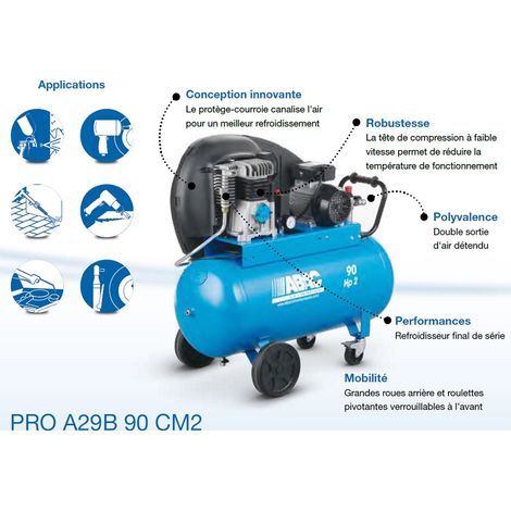 Abac - Compresseur d’air PRO 2CV 90 litres 15,3 m3/h - 10b - PRO A29B 90 CM2