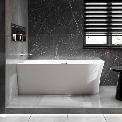 BERNSTEIN - Bañera acrílica exenta NOVA CORNER - 170 x 80 cm - Instalación a la izquierda - Con grifería 1521, Con desagüe, Blanco mate