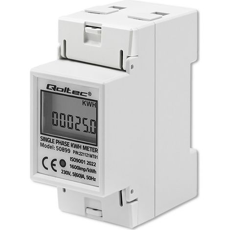 Contatore elettronico monofase Qoltec Contatore di consumo energetico su guida DIN 230 V LCD 2P