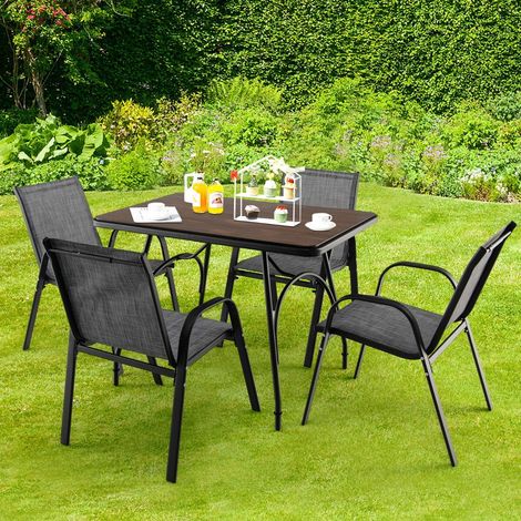Set of 4 stackable garden chairs made of textilene and metal frame 56 x 70 x 84 cm grey (1/5)